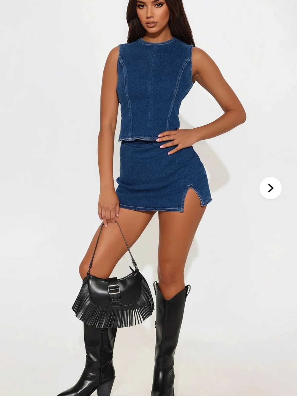 Kiki Denim Mini Skirt with Side Slit – Blue